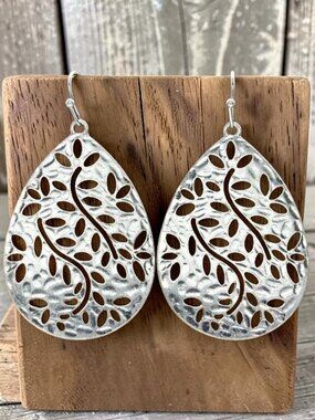 Silver Floral Vine Teardrop Earrings